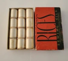 Vintage RICE’S Sewing Sewing Silk 12 wooden spools x 100 Yards - D White