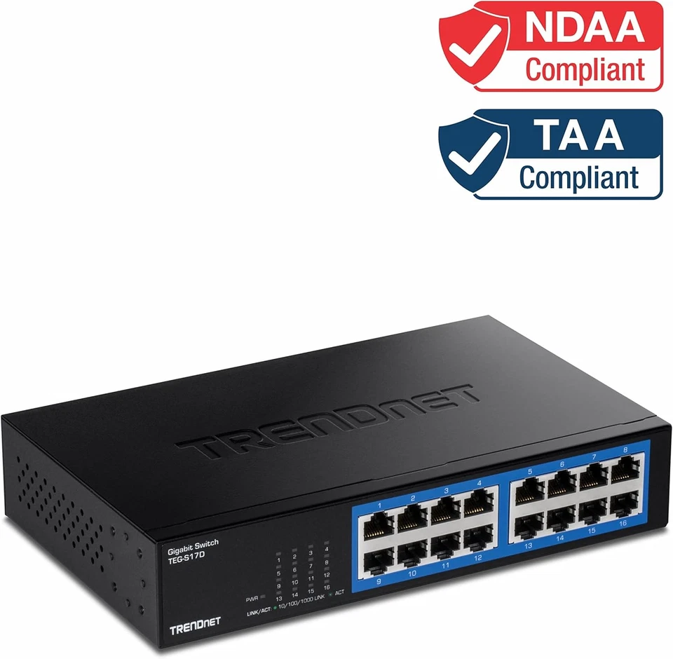 TRENDnet 16-Port Gigabit Desktop Switch, TEG-S17D, 16 x Gigabit RJ-45 Ports, 32G - Image 3 of 4