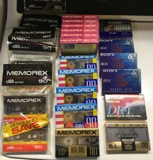 New Blank Audio Cassette Tape Lot of 27 Sony Memorex Fuji Scotch Maxwell Sealed