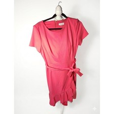 Calvin Klein Womens Coral Pink Ruffle Hem Belted Sheath Dress Size 14