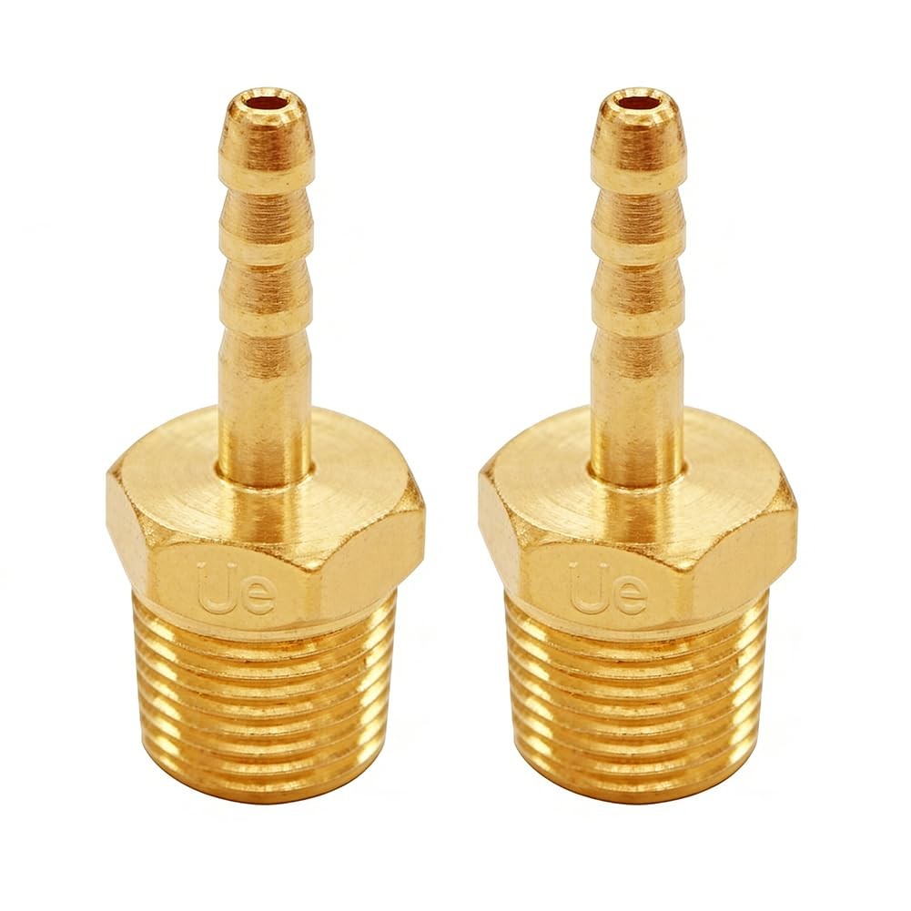 Uenede Brass 1/8" NPT Male to 1/8" Hose Barbed Fittings, 2PCS