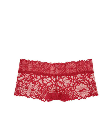 Victoria's Secret PINK Floral Lace Cheeky Boyshort Panty Sizzling Red