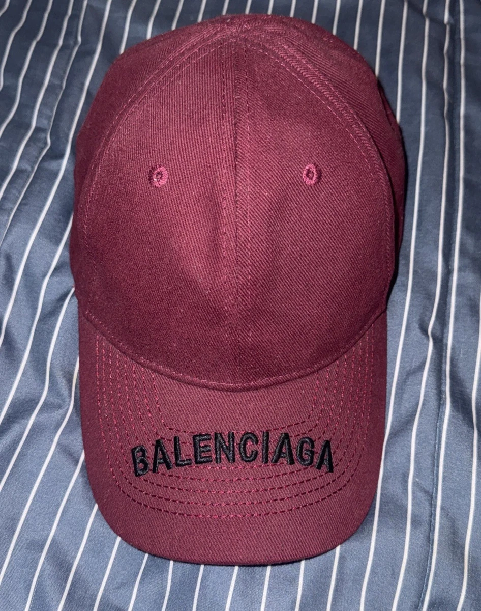 BALENCIAGA Wine Red Baseball Cap W/ Embroidered Logo Size L 