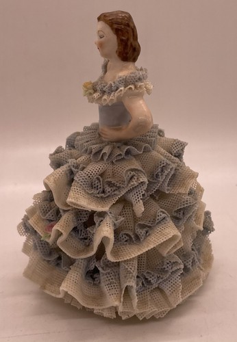 Mv Dresden Porcelana Encaje Joven Dama Figura Mary Ann Azul Vestido de Baile con Rosas - Imagen 2 de 6