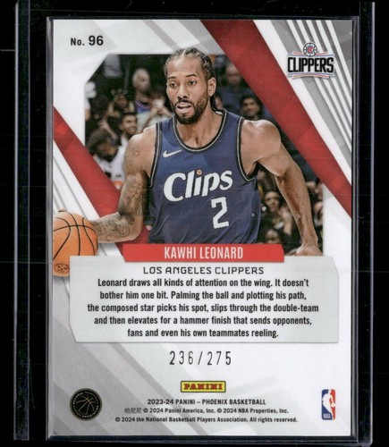 Panini Phoenix #96 Kawhi Leonard Phoenix Blue Lazer #/275 LA Clippers 2023-24 - Imagen 2 de 2