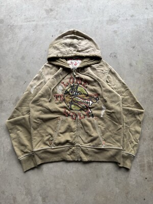 Vintage RARE True Religion Hoodie Mens Size XL Green Zip Up Big T  Sweatshirt