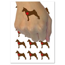 Basenji Dog with Heart Temporary Tattoo Water Resistant Fake Body Art Set
