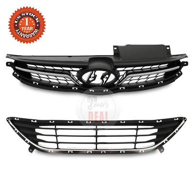 Front Upper Lower Grille Grill Assembly For 2011 2012 2013 Hyundai Elantra Sedan