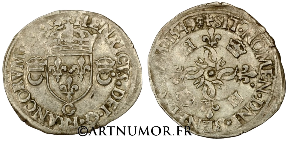 HENRI II (1547-1559) - DOUZAIN AUX CROISSANTS, 1549 G POITIERS. TB+ - Photo 1/1