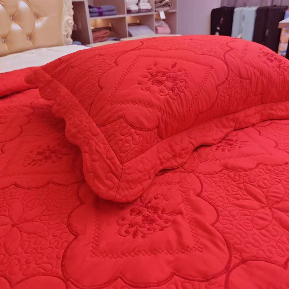 3 Piece Floral Embroidered Quilted Bedspread-Beautiful Stitching  - Image 4 of 4