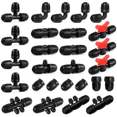 27 Pcs 1/2 Inch Irrigation Tubing Fittings Kit 16mm Barbed Locked Nuts
