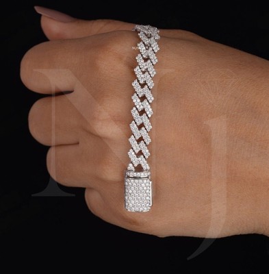 Moissanite Studded Miami Cuban Link Iced Out Bracelet Hip Hop Gift For Birthday