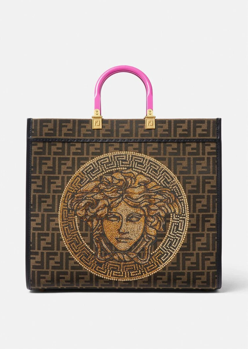 FENDACE NEW 2022 FENDI VERSACE FF MEDUSA EMBELLISHED SUNSHINE TOTE BAG