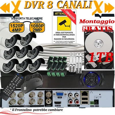 NEXTMAR DVR 8 Canali AHD/NVR kit completo di Hard Disk 1TB +Cavo 100mt +8 Telecamere