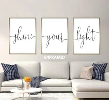 Shine Your Light, Set of 3 Prints, Minimalist Art, Home Wall Art Decor