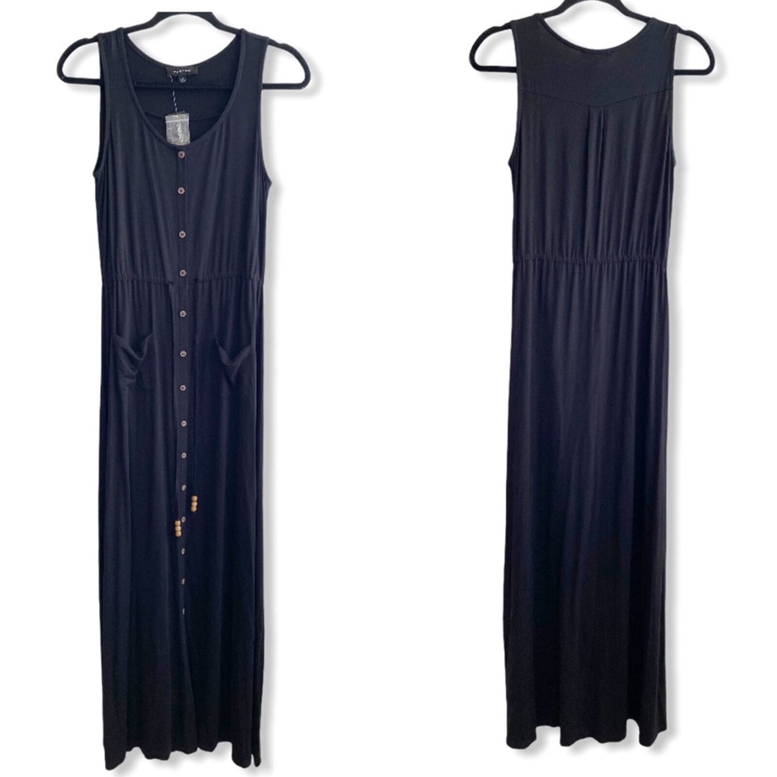 Spense Sleeveless Button Front Black Jersey Knit Maxi Dress Size Small NWT