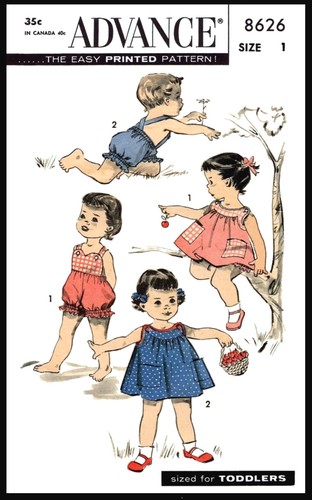 ADVANCE #8626 GIRL's 2pc Beach Romper PLAYSUIT Sunsuit DRESS Pattern TODDLER 1-2 - Picture 5 of 6