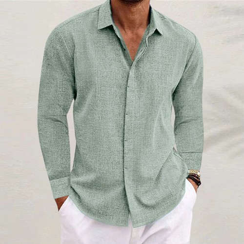 Herren Leinen Hemd Langarm T-Shirt Freizeit Hemden Knopf Blusehemd Herbst Shirt - Bild 12 von 46