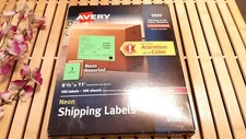 100 AVERY NEON SHIPPING LABELS  # 5935  8.5" X 11" New