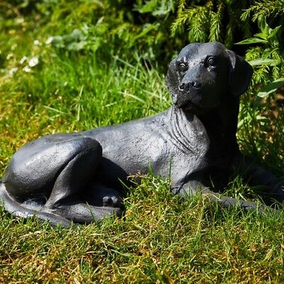 Cast Iron Black Lying Labrador Statue, Black Labrador Statues Garden