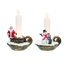Set/2 Lighted Santa Snowman Candlestick Figure Victorian Vntg Christmas D�cor