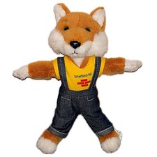 Schwäbisch Hall Fuchs Stofftier mit Drahtskelett Figur Vintage 90er Werbefigur