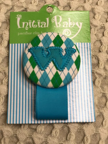 Baby Argyle Initial Monogram "w" Pacifier Clip Mud Pie Blue Green - Picture 3 of 3