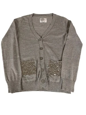Justice Girls Holiday Sweater Cardigan Size 14, Gray/ Metallic, Button - Image 1 of 4