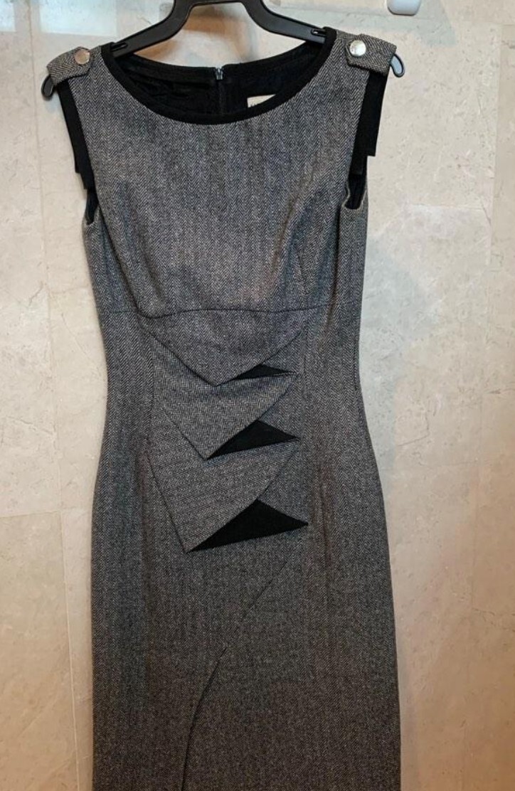 Vintage Karen Millen Grey Herringbone Tweed Dress Size 14 eBay