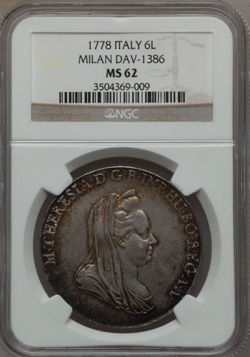 1778-M. Italy. Milan. Maria Theresia  Scudo (6 Lire) NGC MS-62