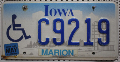 Iowa Nummernschild USA Kennzeichen US License Plate Handicapped Rollstuhl Symbol