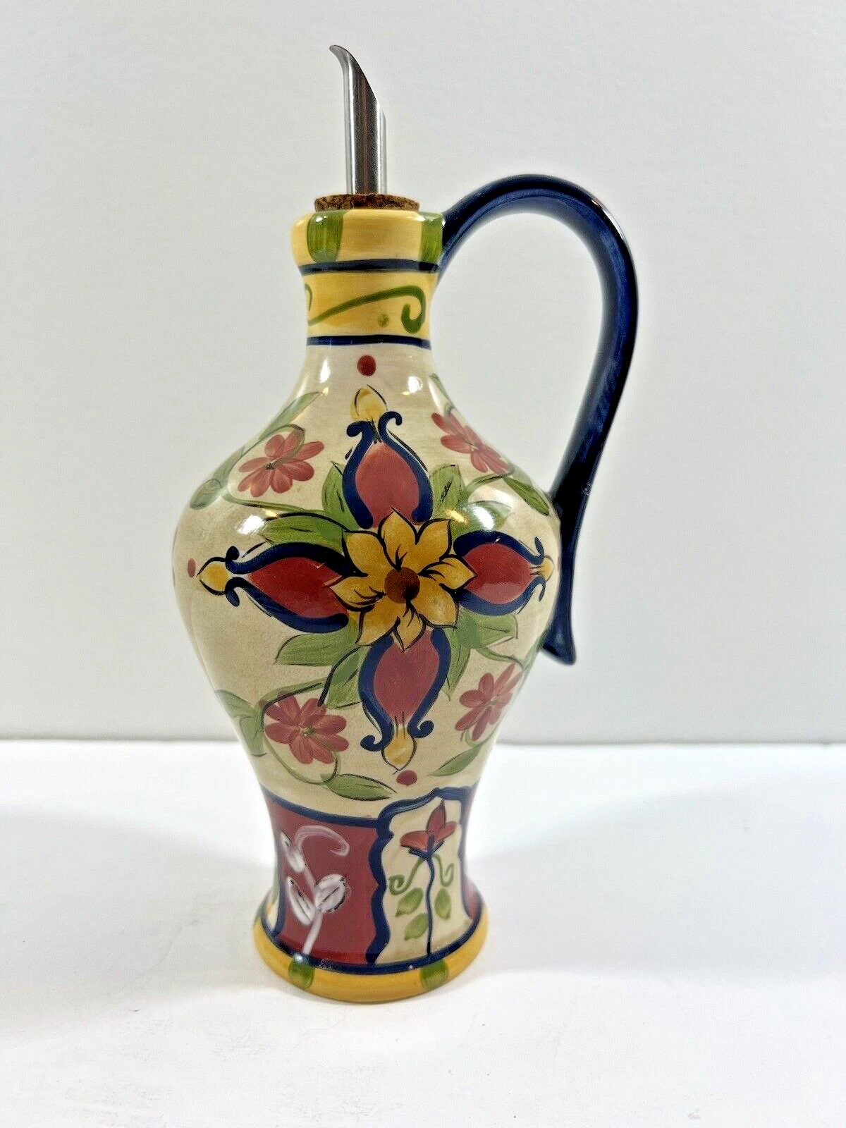 Pier 1 Imports Vallarta Handpainted Mediterranean Oil Dipenser Cruet 8.25"