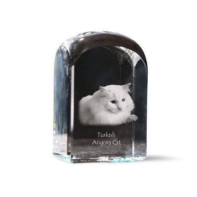 Crystal Angora Turkish Angora Cat - Crystal Cube With Image, Cat Image In Crystal ...