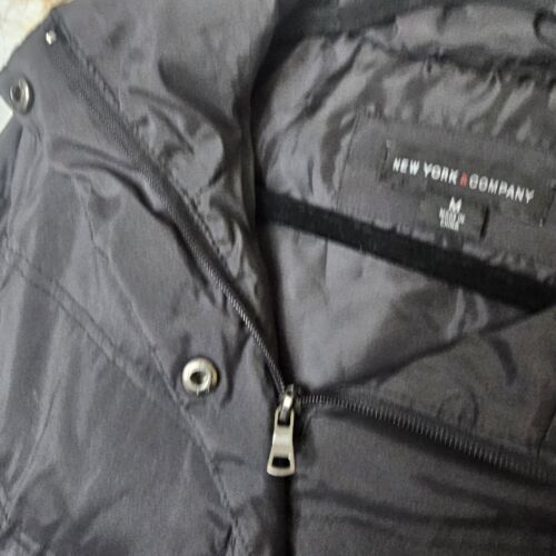 NY&Co Faux Fur Hooded Puffer Down Jacket Womens Size M Medium Black Tan - Picture 5 of 14