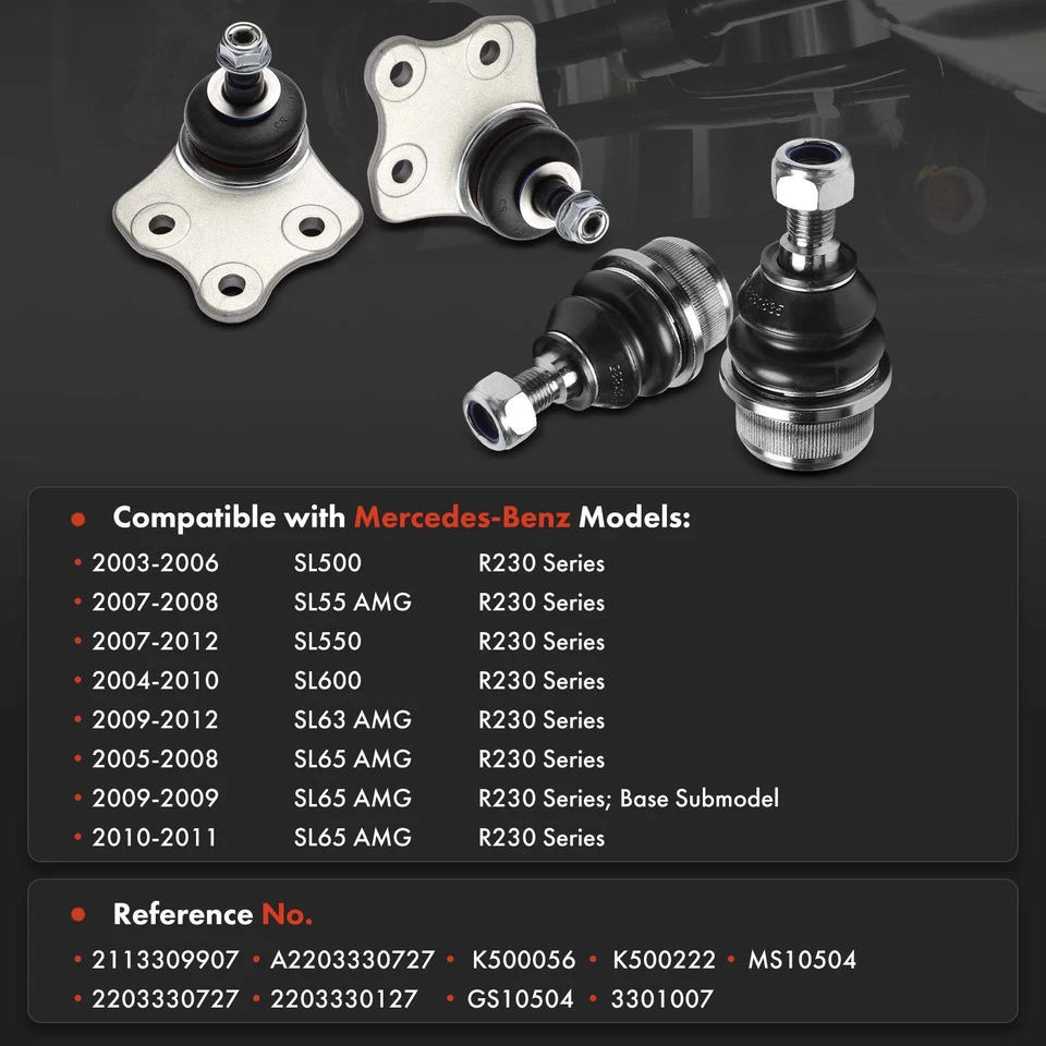 Kit de rótula superior e inferior delantera de 4 piezas para Mercedes-Benz R230 SL500 SL55 AMG Foto 2 de 4