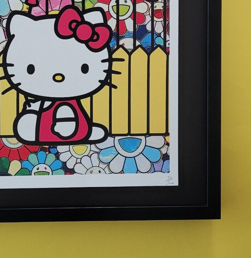 芳岡ひでき「春爛漫 LOVE」ジクレー 額装 18/100 猫 てんとう虫 G