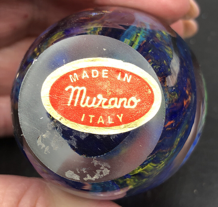 Vtg Murano Art Glass Oval/Egg Shaped Sea Life Aquarium Paperweight