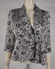 NWT Alex Evenings silver black floral print wrap blazer jacket Medium Petite