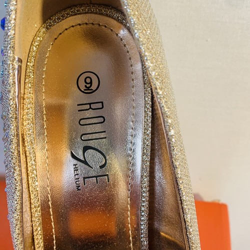 Rouge Helium Stiletto Heel Gold Real Love 10 Size 9 Glitter Rhinestone - Picture 2 of 9
