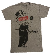 Monopoly Graphic T-shirt Size S Hustlin All Day Gray Short Sleeve