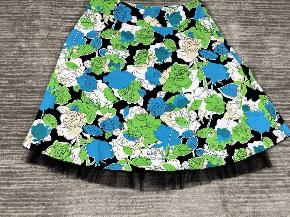 Saia Elementz Feminina Média Multicolorida Floral Mistura de Algodão Renda Midi - Imagem 3 de 4