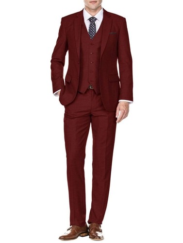 Braveman Herren 3-Teiler Slim Fit Anzug M300 in Burgund