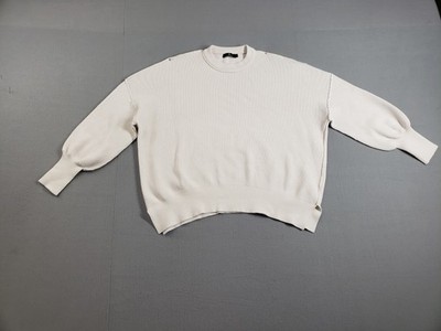 Lillusory Women Sweaters L White Crew Neck Dropped Shoulders Oversized Casual