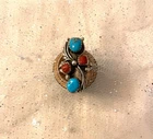 Vintage Sterling Silver Ring Signed With Double Turquoise And Coral Stones