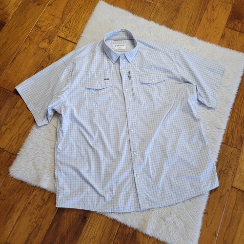 Poncho Hemd Herren XXL Regular Fit Kurzarm kariert grau weiß Perlen Druckknopf