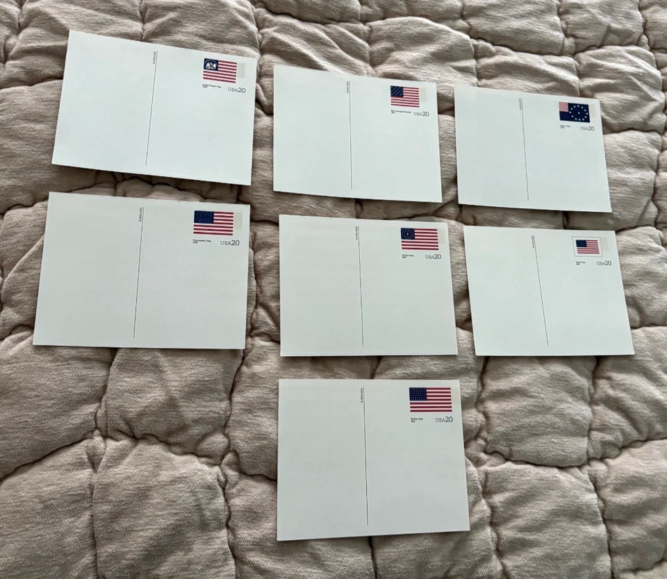 Historic US Flag Postcards Pre-printed 20-cent Lot of 7 Unused cards - Image 2 of 2