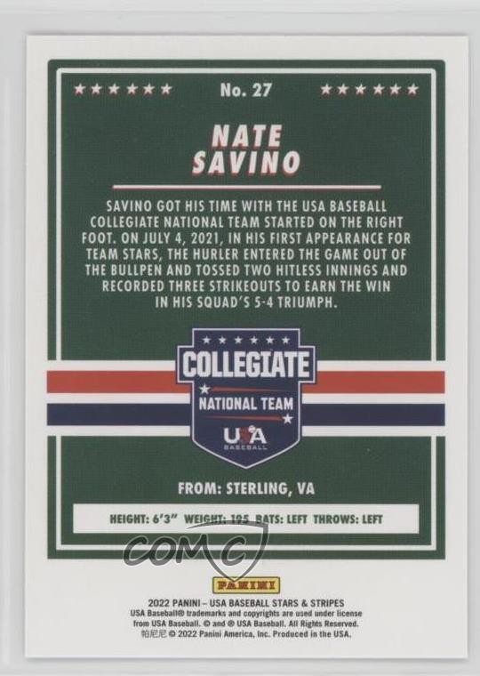 2022 Panini USA Baseball Stars & Stripes Longevity Nate Savino #27 04xc ...