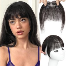 Clip In 3D Wispy Fringe Bangs Remy Human Hair Extensions Front Hairpiece Topper