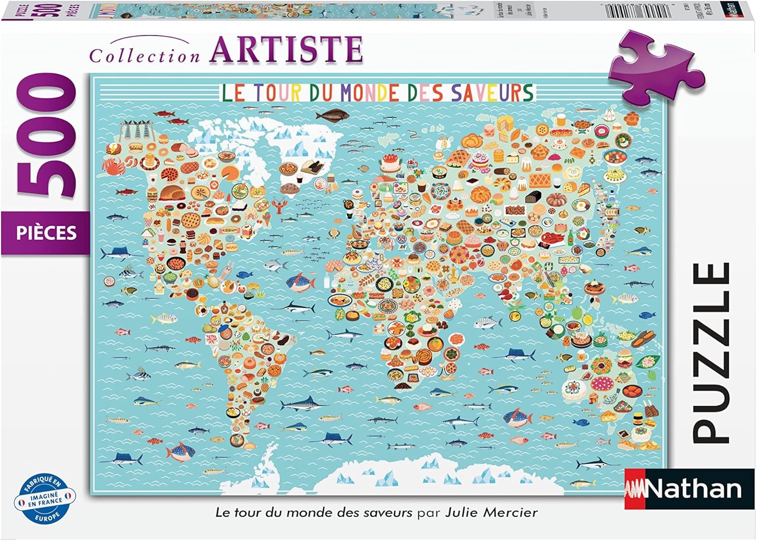 NATHAN, Puzzle da 500 pezzi Le tour du monde des saveurs di Julie Mercier, , ...