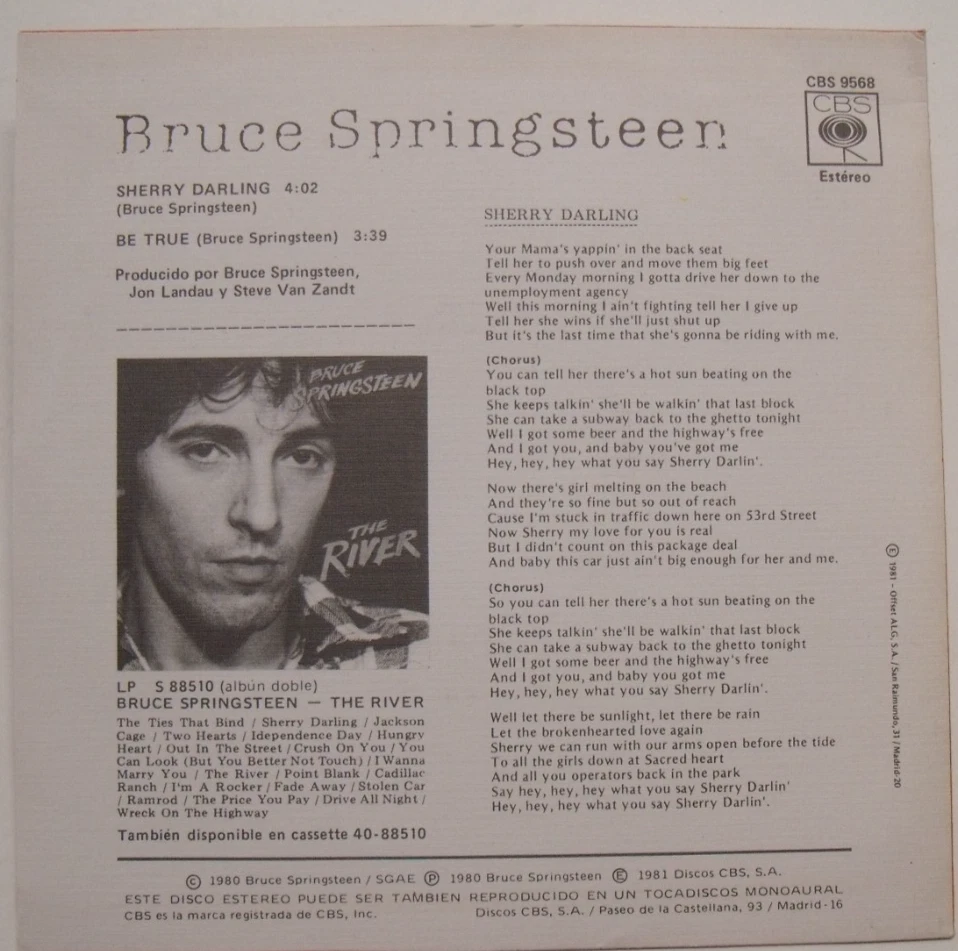 Bruce Springsteen - Sherry Darling - 1981 NM Spain Import 45 & Picture Sleeve - image 2 of 4